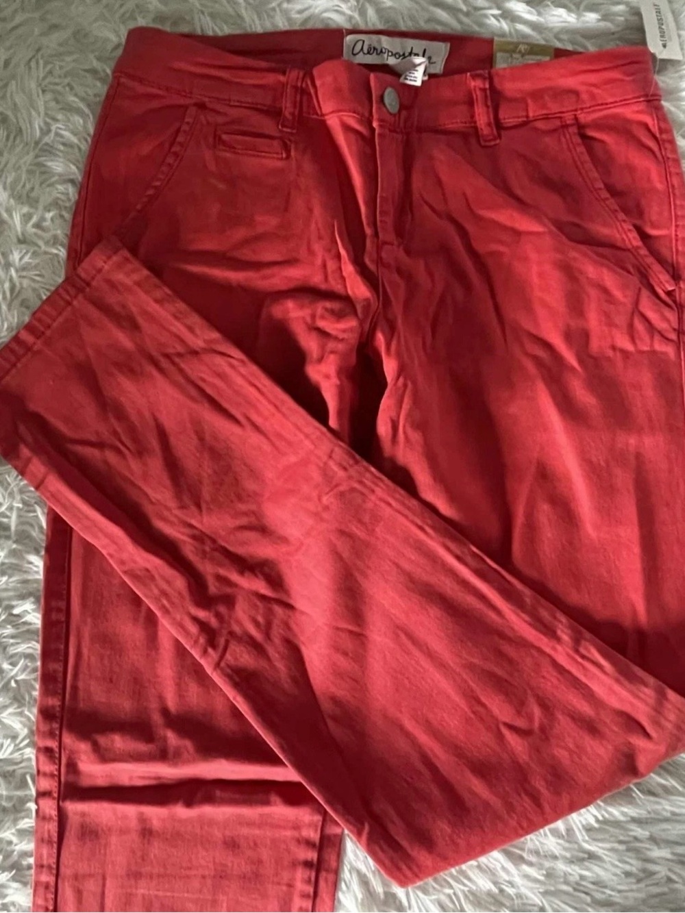 NWT Y2K Juniors Aeropostale Skinny TWILL PANTS (Soft Stretch) in CORAL -Size 10